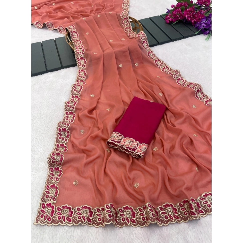 Women's Star Georgette Embroidered Saree — Orange · 2639