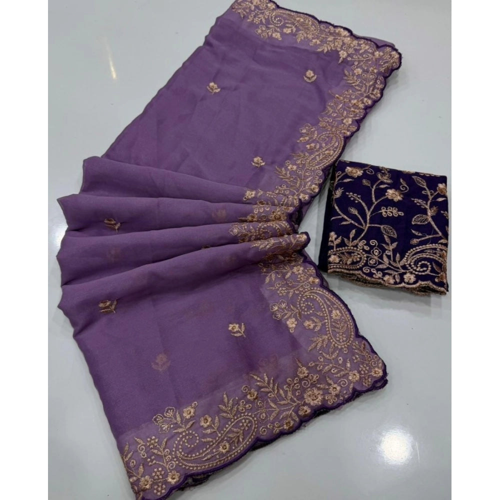 Women's Star Georgette Embroidered Saree — Purple · 2645