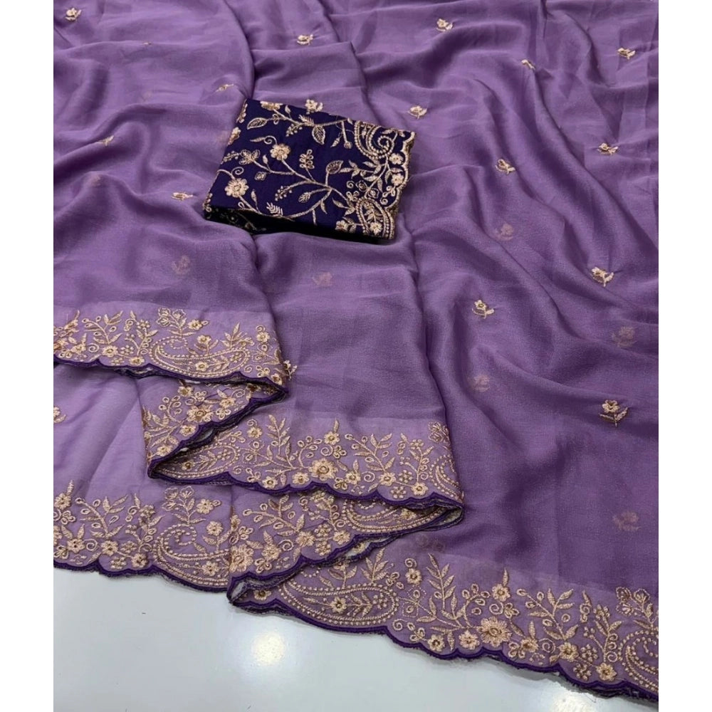 Women's Star Georgette Embroidered Saree — Purple · 2645