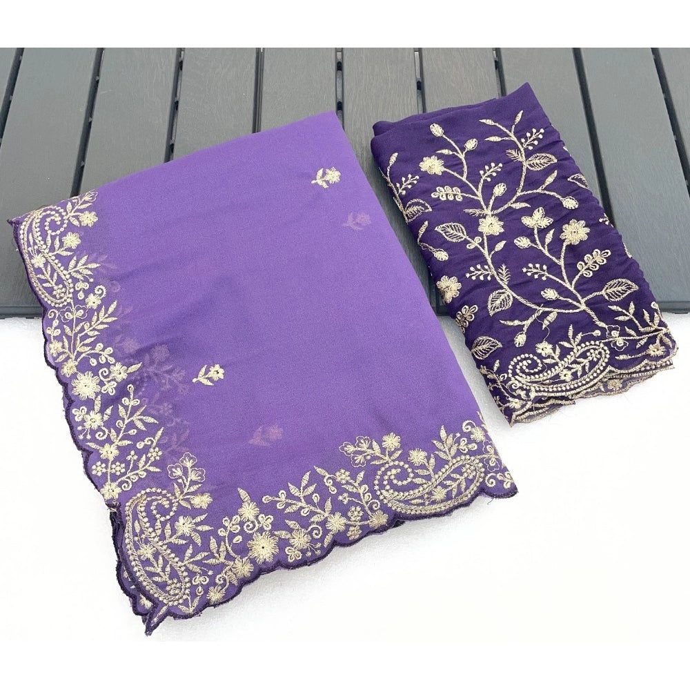 Women's Star Georgette Embroidered Saree — Purple · 2645
