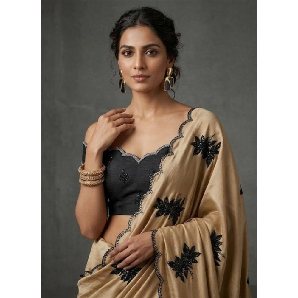 Women's Viscose Silk Embroidered Saree — Beige · 2652