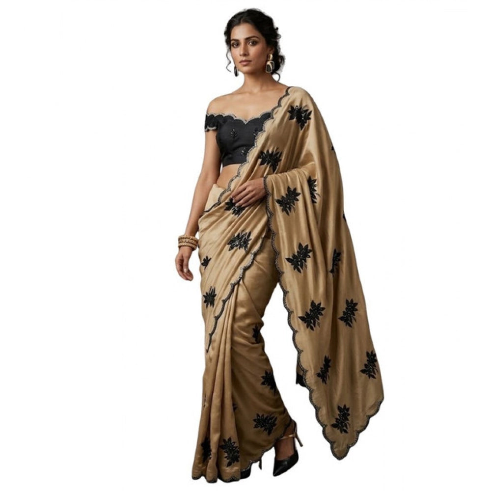 Women's Viscose Silk Embroidered Saree — Beige · 2652