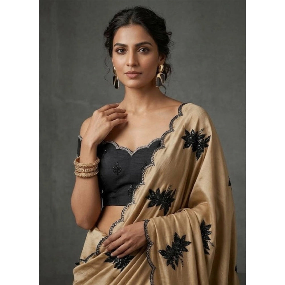 Women's Viscose Silk Embroidered Saree — Beige · 2652