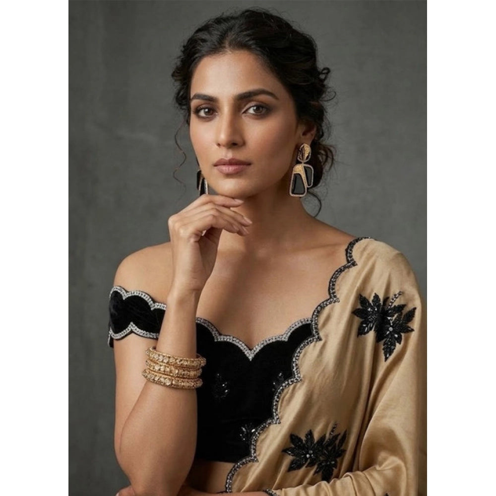 Women's Viscose Silk Embroidered Saree — Beige · 2652