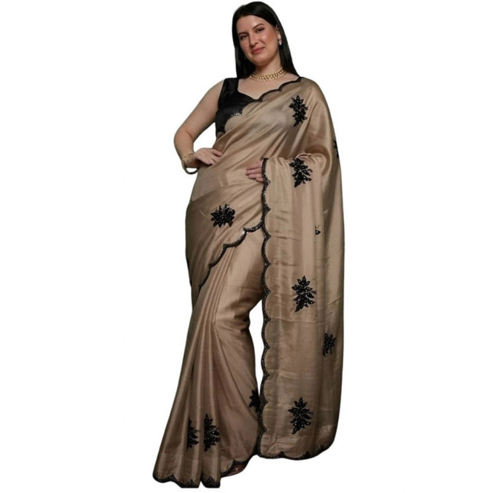 Women's Viscose Silk Embroidered Saree — Beige · 2653