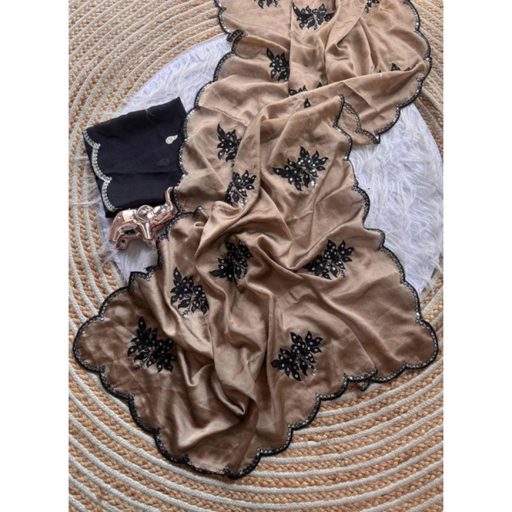 Women's Viscose Silk Embroidered Saree — Beige · 2653