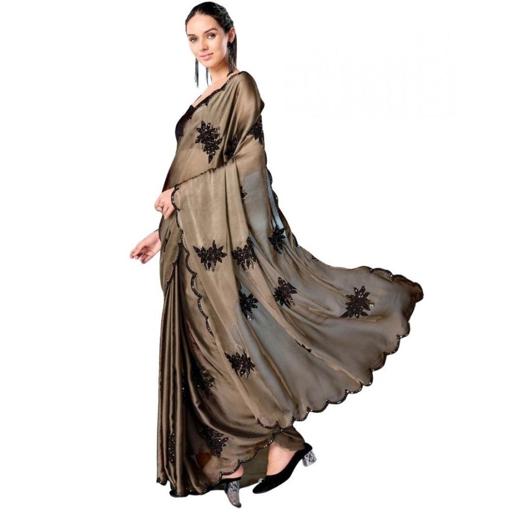 Women's Viscose Silk Embroidered Saree — Beige · 2655