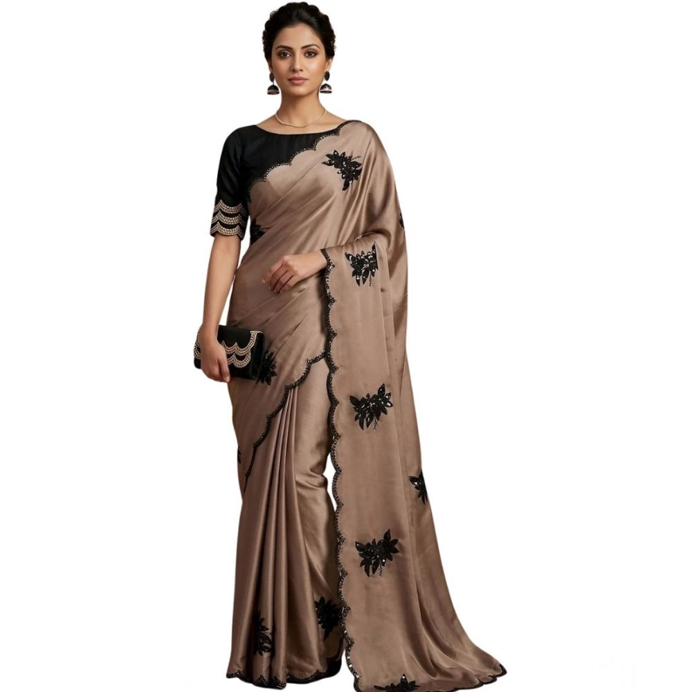 Women's Viscose Silk Embroidered Saree — Beige · 2656