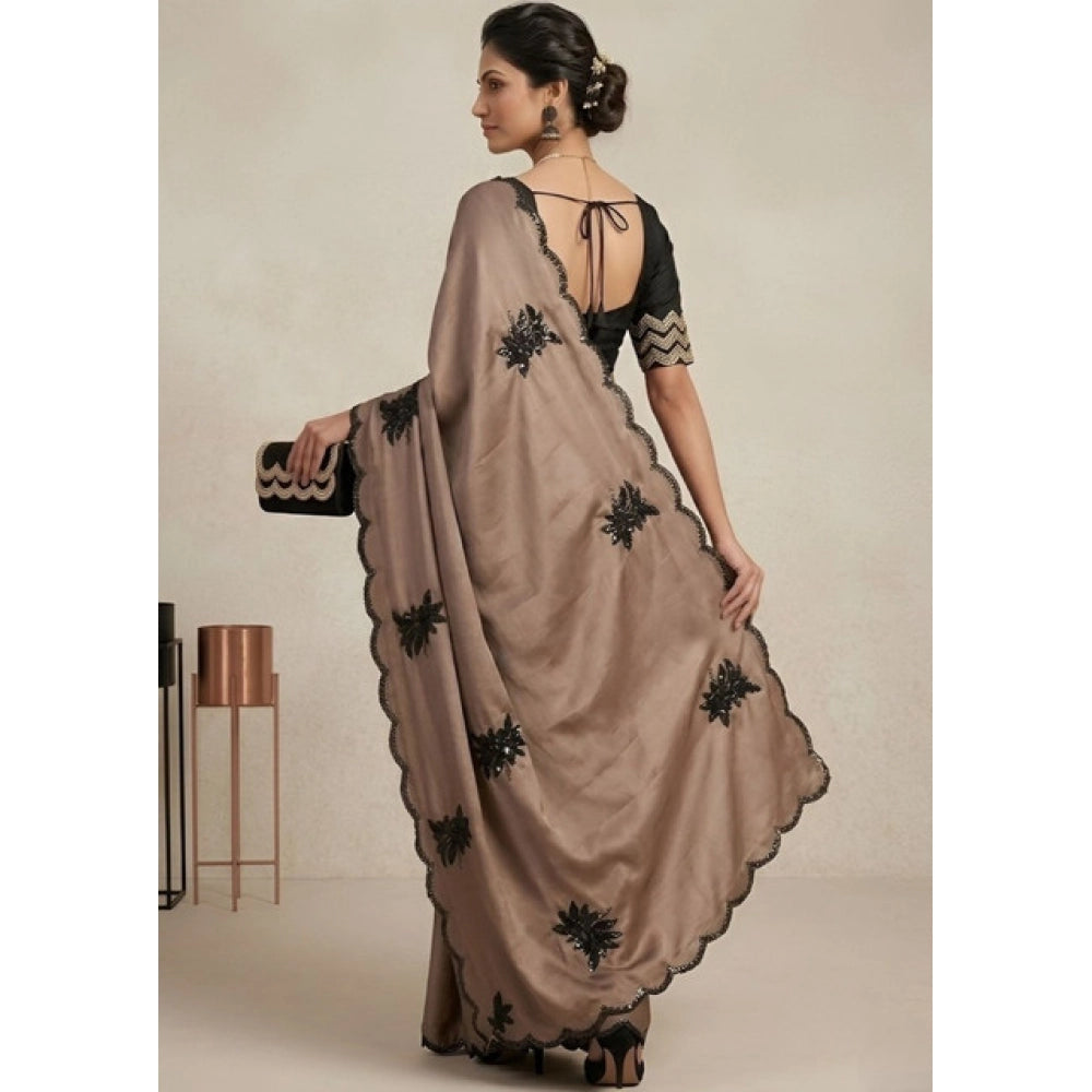 Women's Viscose Silk Embroidered Saree — Beige · 2656