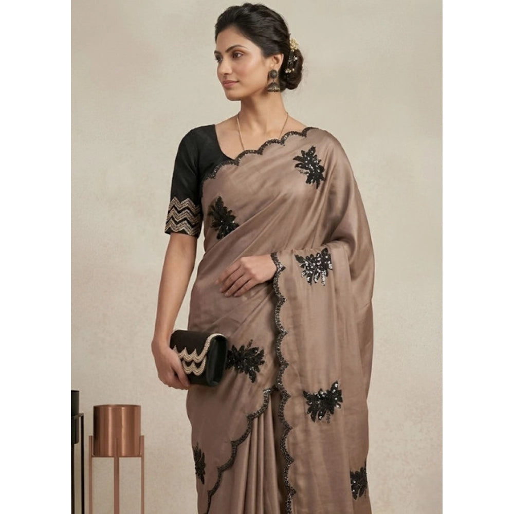 Women's Viscose Silk Embroidered Saree — Beige · 2656