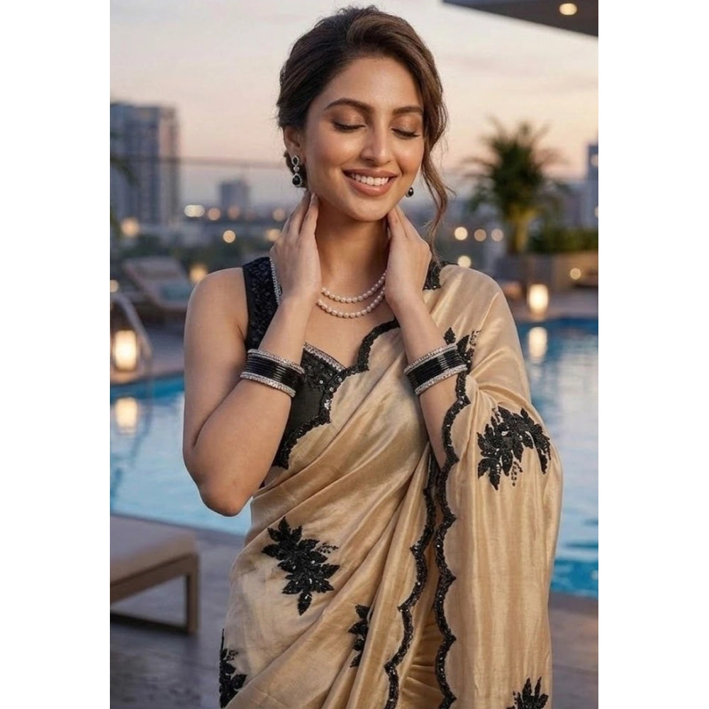 Women's Viscose Silk Embroidered Saree — Beige · 2657