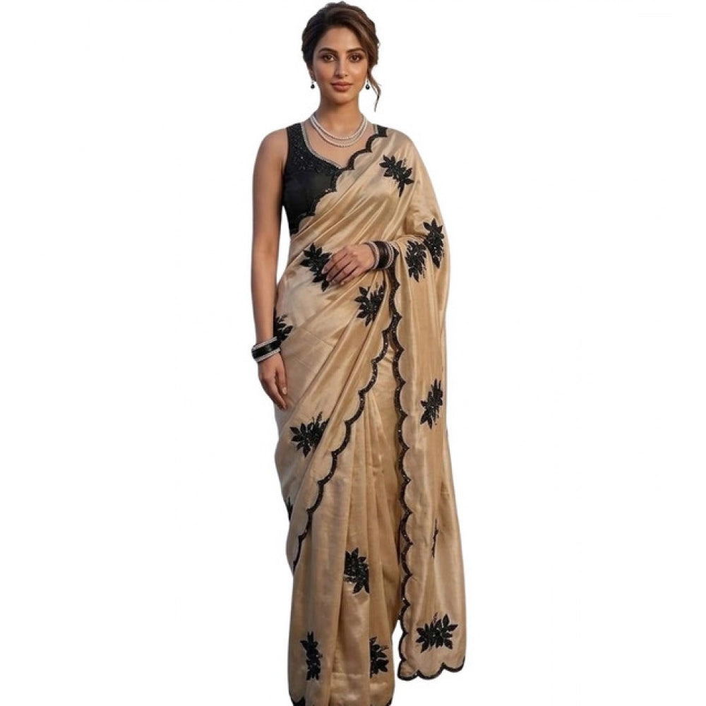 Women's Viscose Silk Embroidered Saree — Beige · 2657