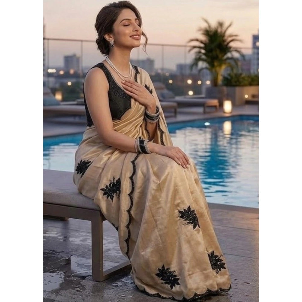 Women's Viscose Silk Embroidered Saree — Beige · 2657
