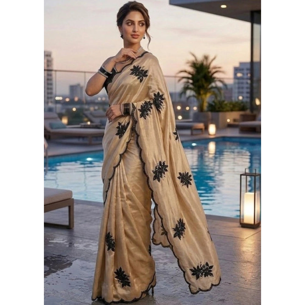 Women's Viscose Silk Embroidered Saree — Beige · 2657
