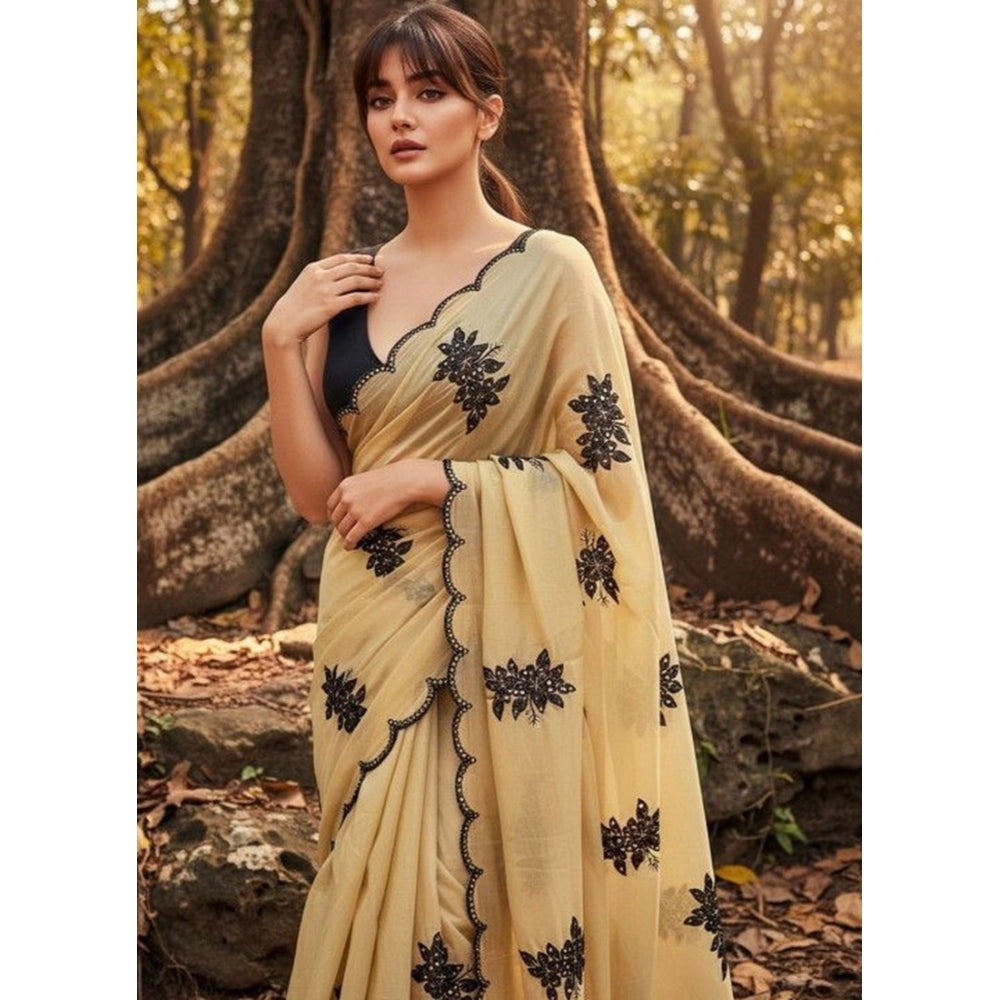 Women's Viscose Silk Embroidered Saree — Beige · 2658