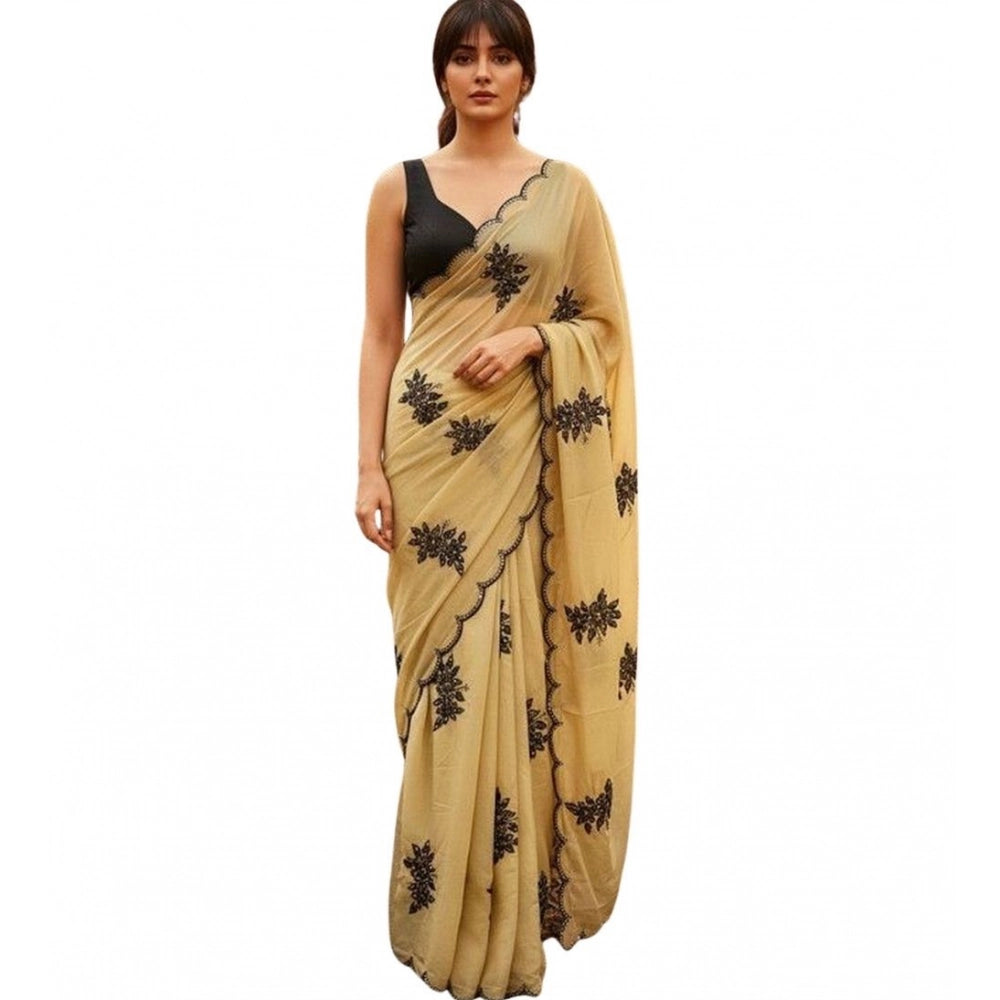 Women's Viscose Silk Embroidered Saree — Beige · 2658