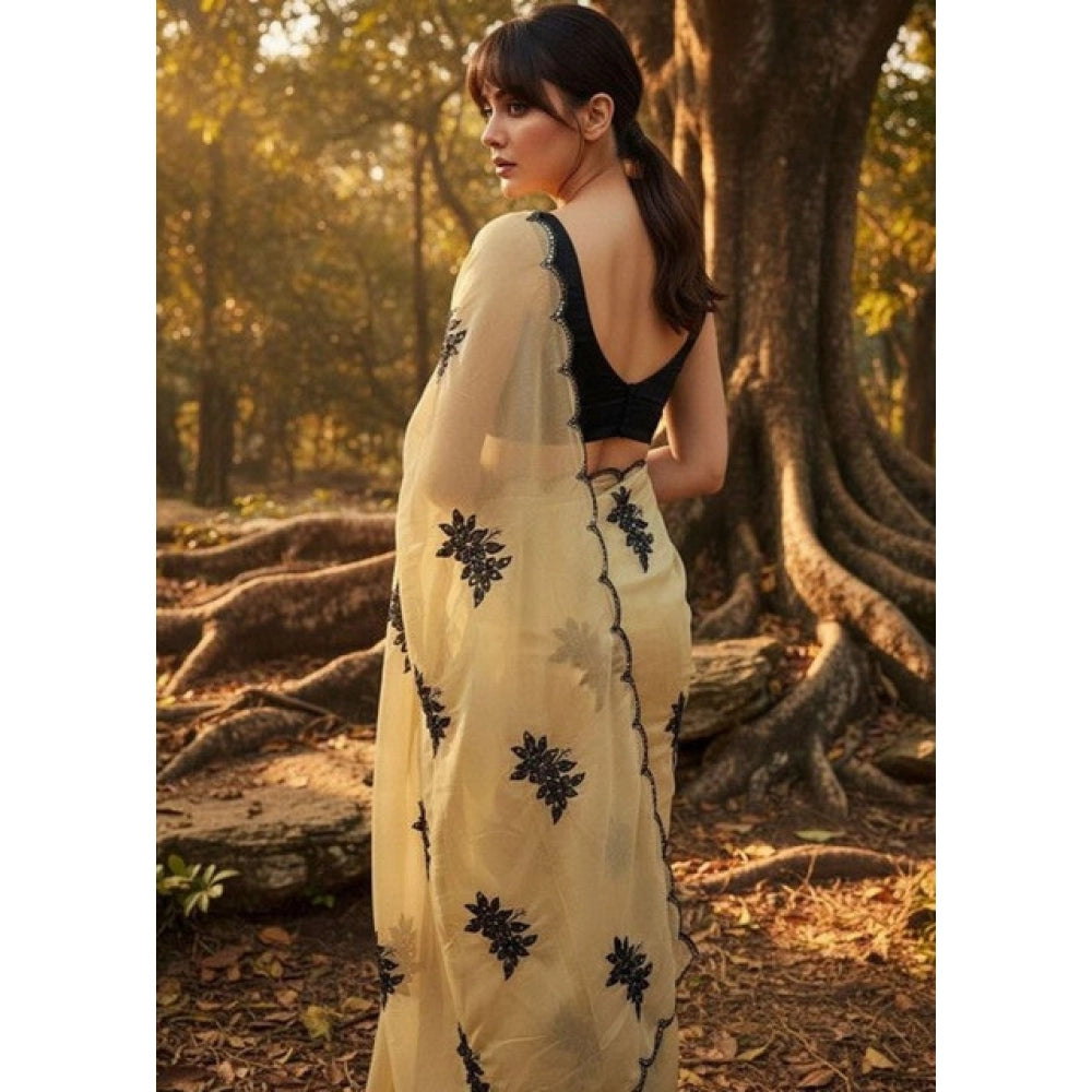 Women's Viscose Silk Embroidered Saree — Beige · 2658