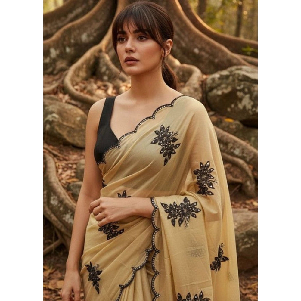 Women's Viscose Silk Embroidered Saree — Beige · 2658