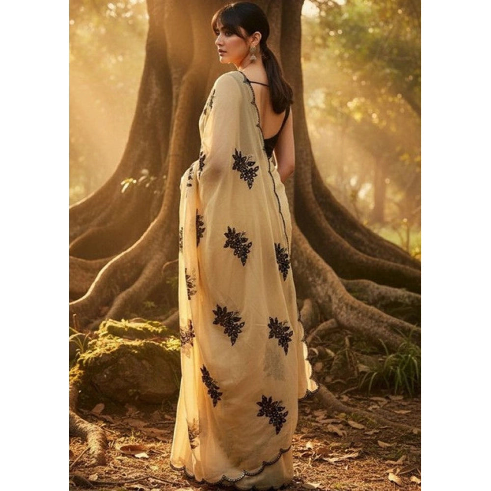 Women's Viscose Silk Embroidered Saree — Beige · 2658