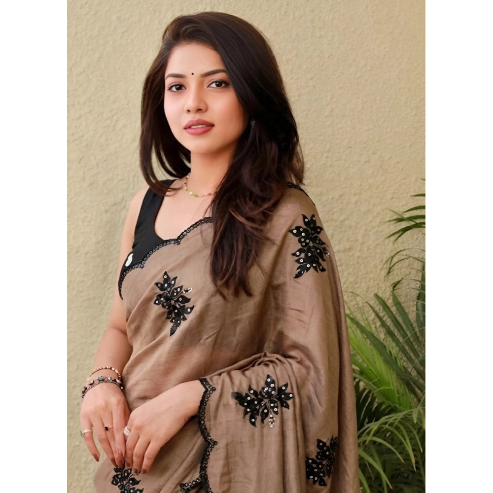 Women's Viscose Silk Embroidered Saree — Brown · 2659