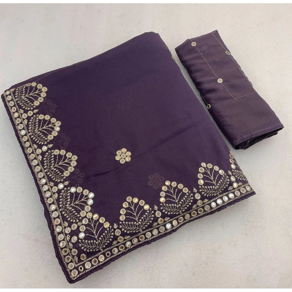 Women's Georgette Embellished Saree — Levander