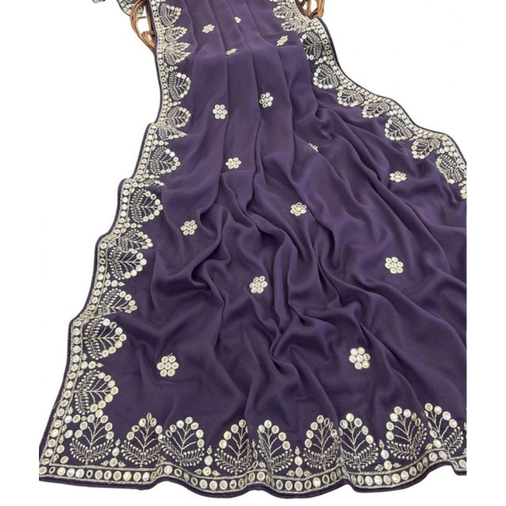 Women's Georgette Embellished Saree — Levander