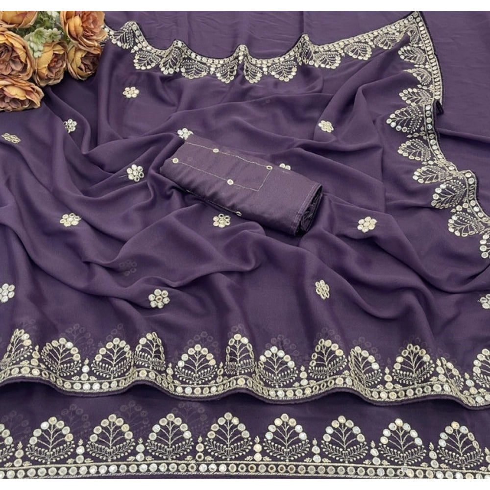 Women's Georgette Embellished Saree — Levander