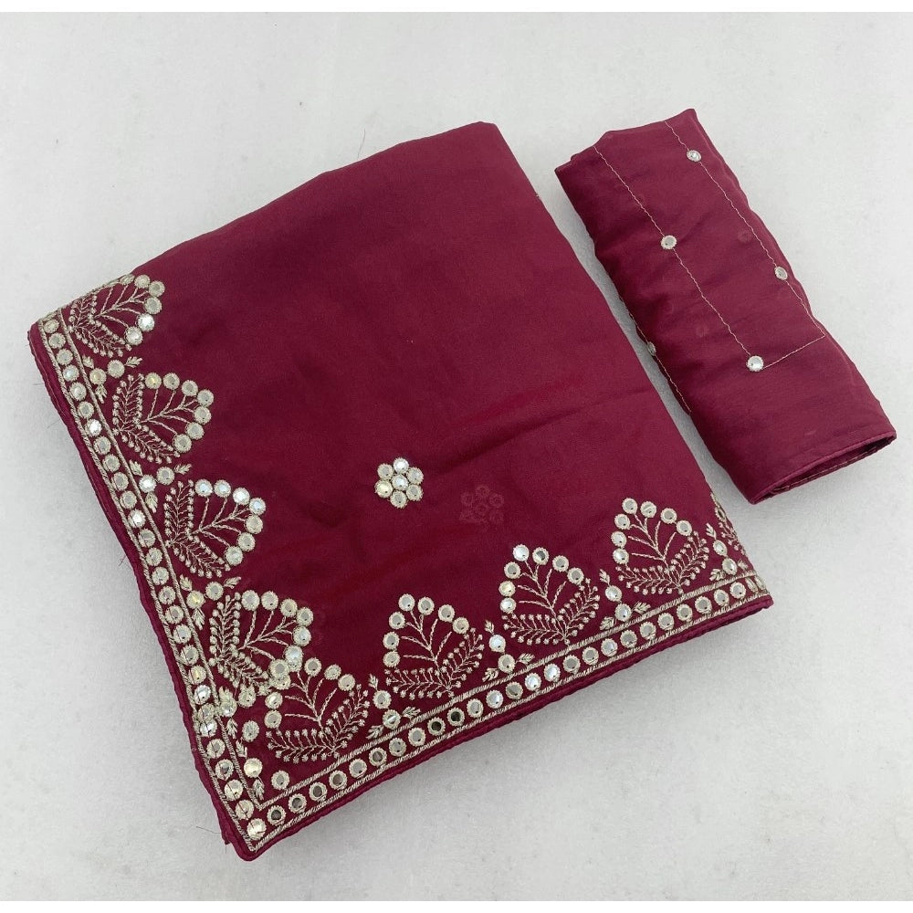 Women's Georgette Embellished Saree — Maroon · 2670