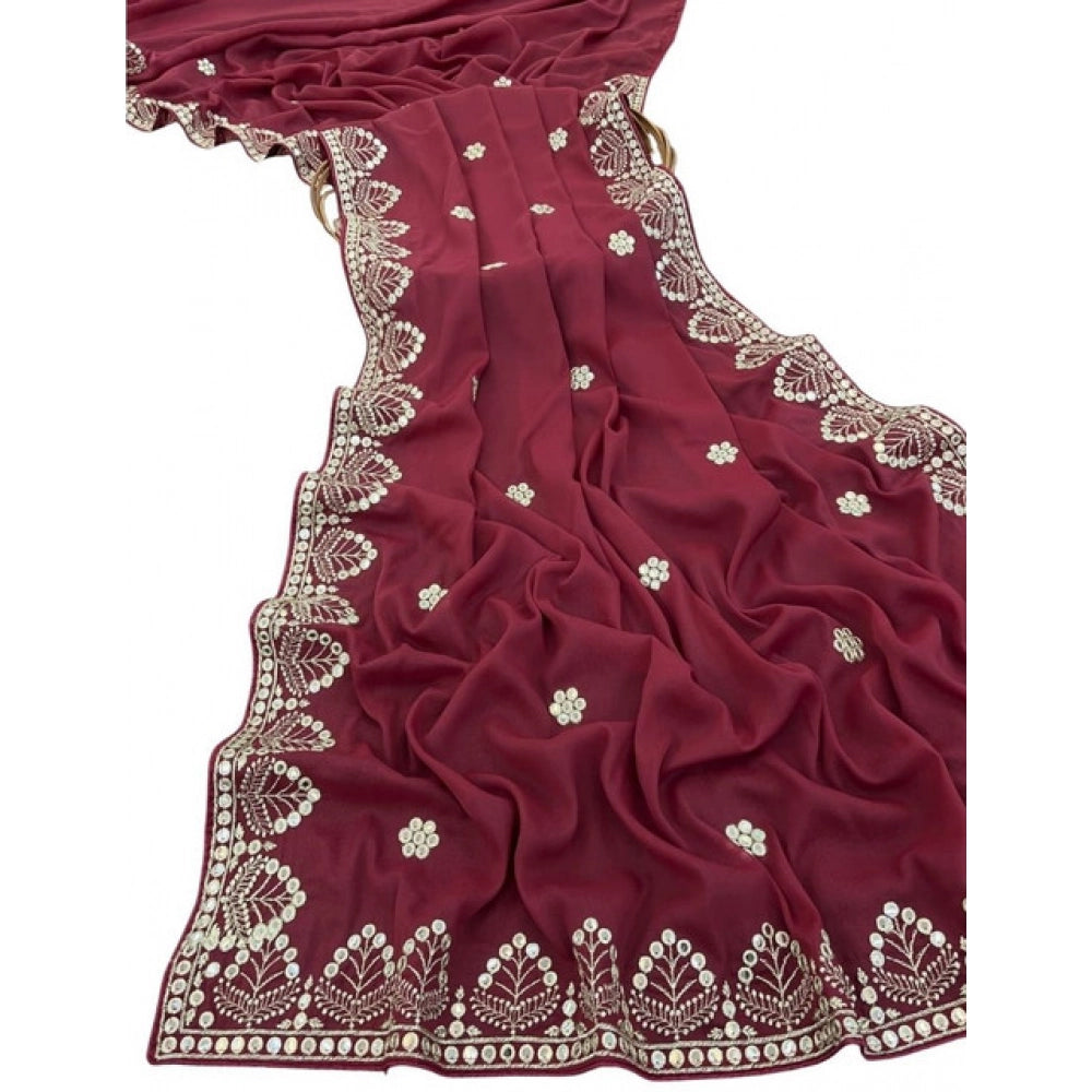 Women's Georgette Embellished Saree — Maroon · 2670