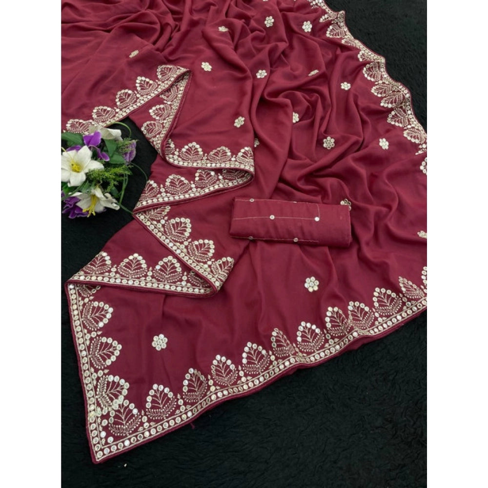 Women's Georgette Embellished Saree — Maroon · 2670