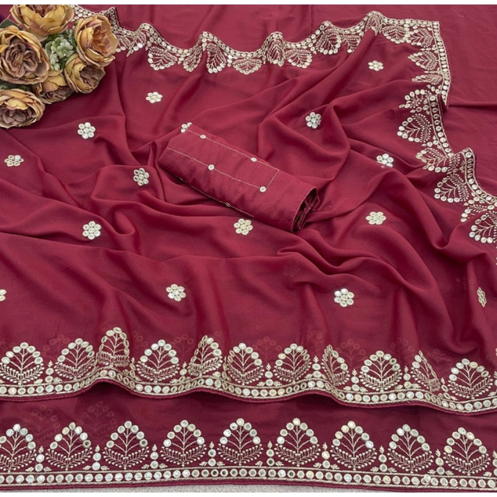 Women's Georgette Embellished Saree — Maroon · 2670