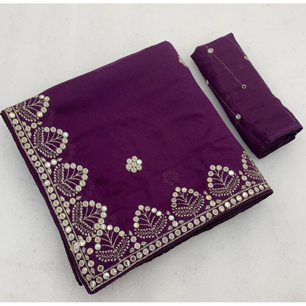 Women's Georgette Embellished Saree — Purple