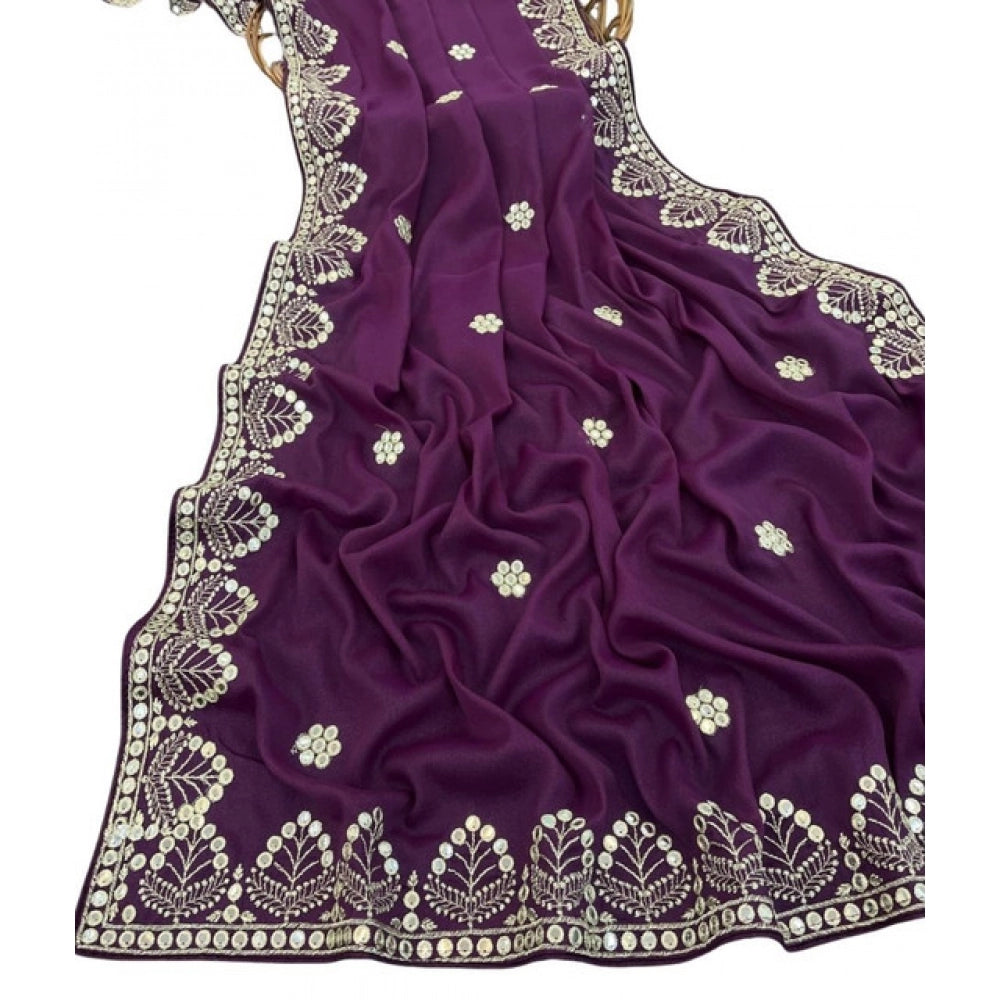 Women's Georgette Embellished Saree — Purple