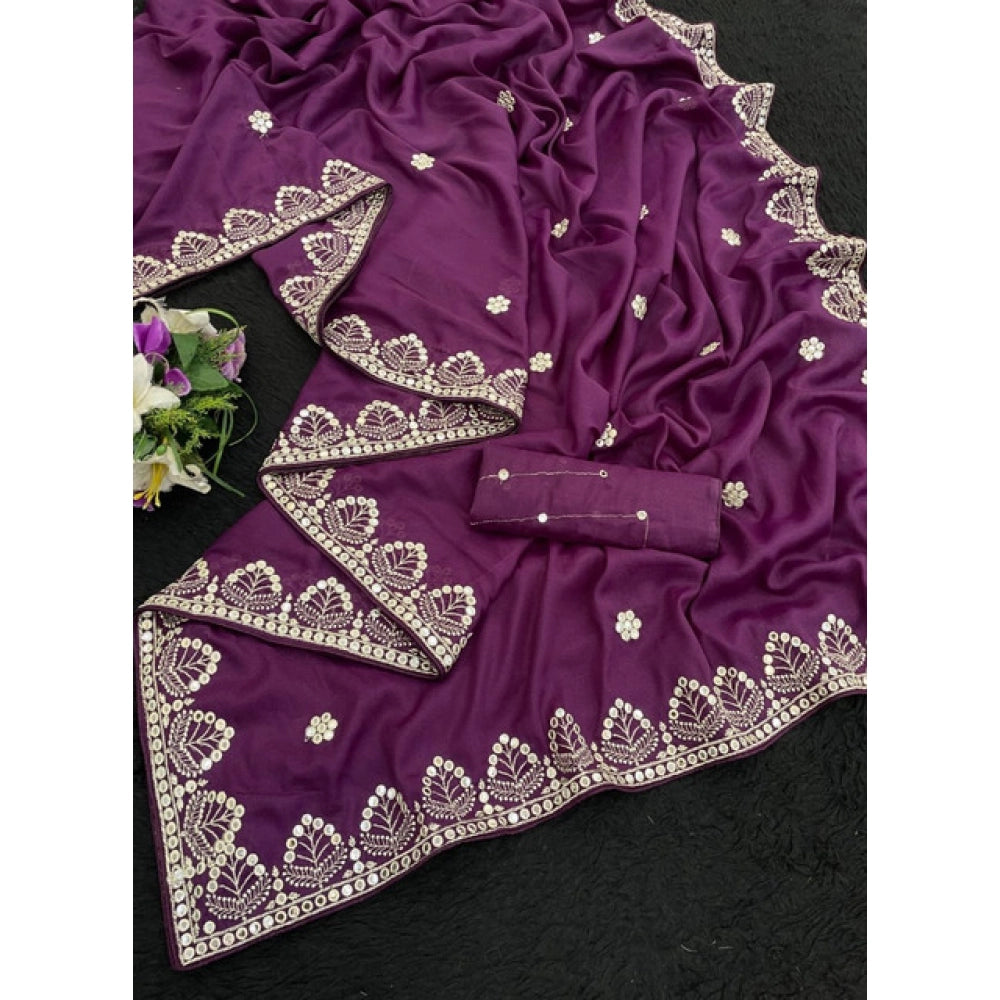 Women's Georgette Embellished Saree — Purple