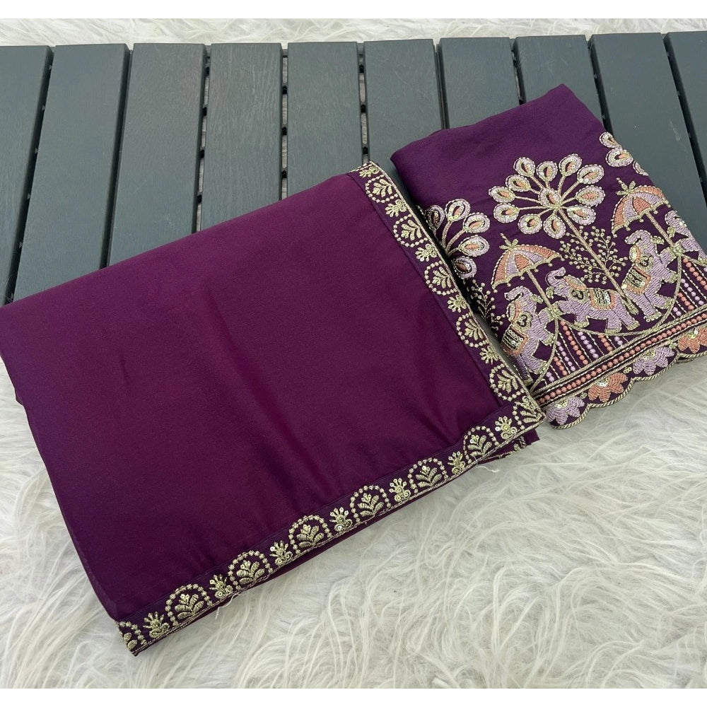 Women's Art Silk Embroidered Saree — Purple