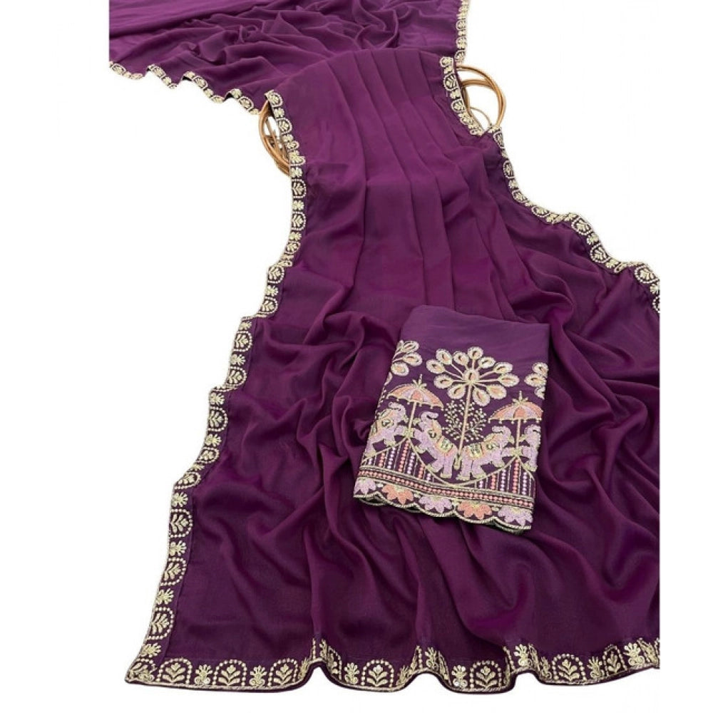 Women's Art Silk Embroidered Saree — Purple