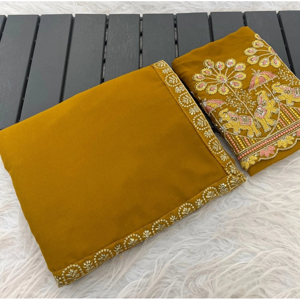 Women's Art Silk Embroidered Saree — Yellow