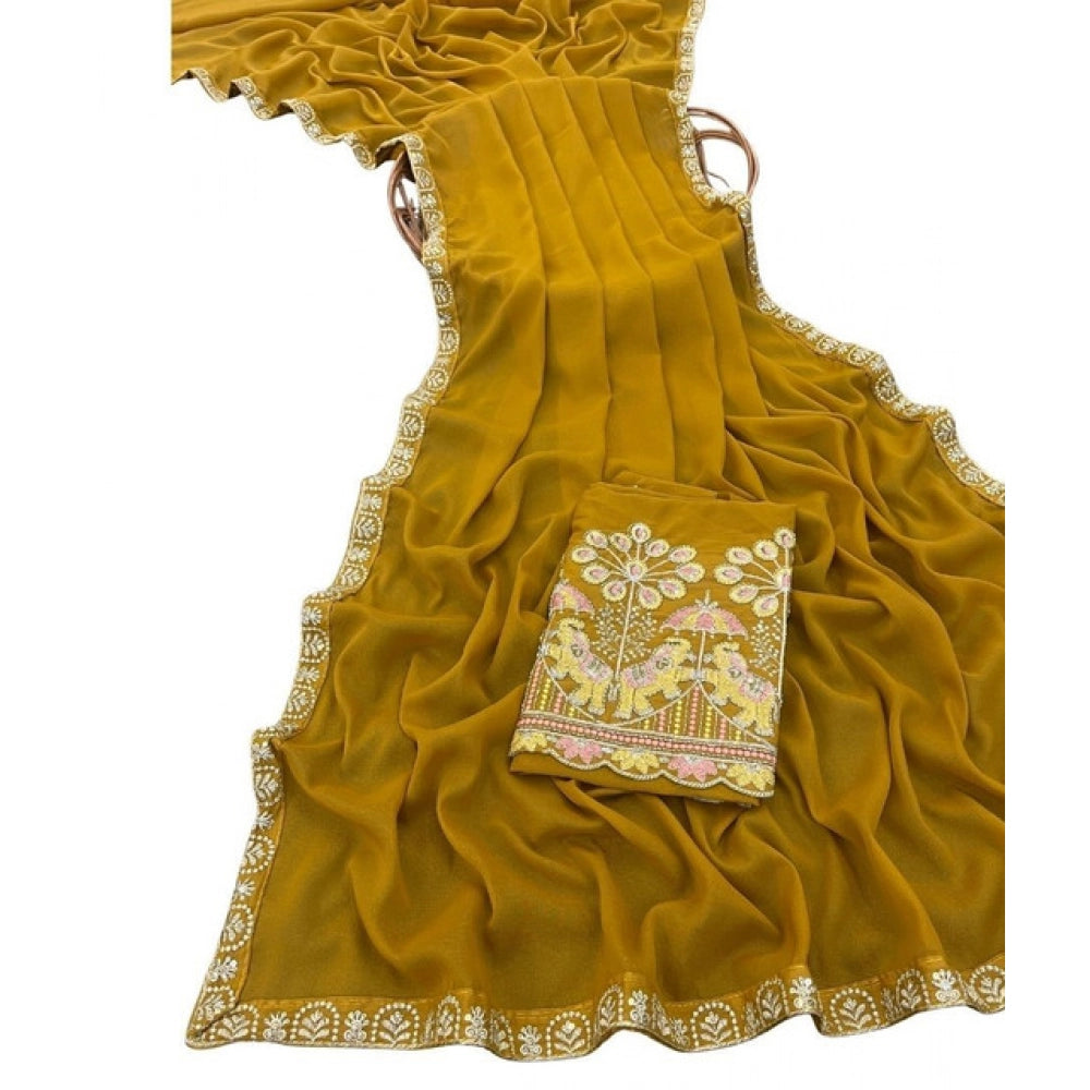 Women's Art Silk Embroidered Saree — Yellow