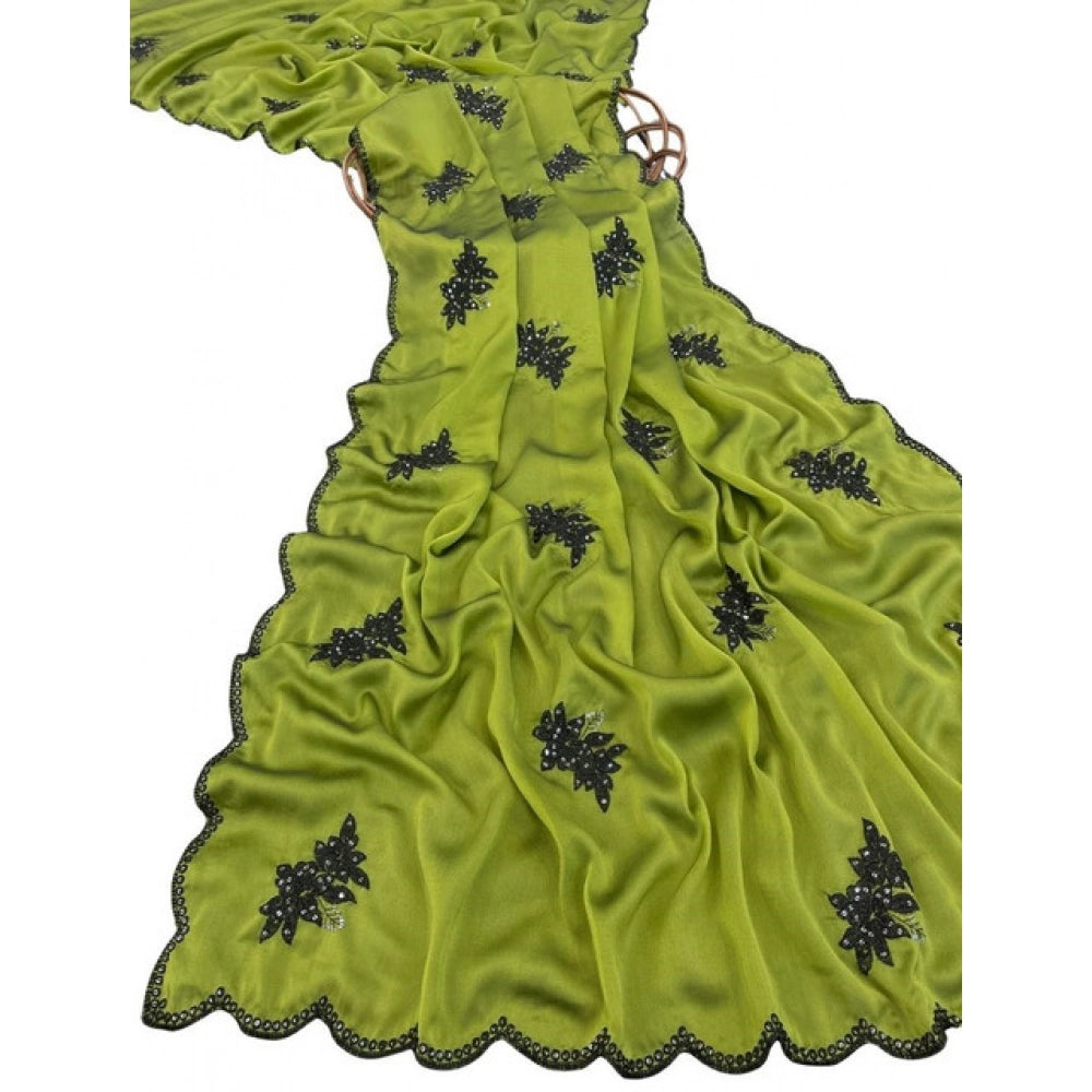 Women's Viscose Silk Embroidered Saree — Green
