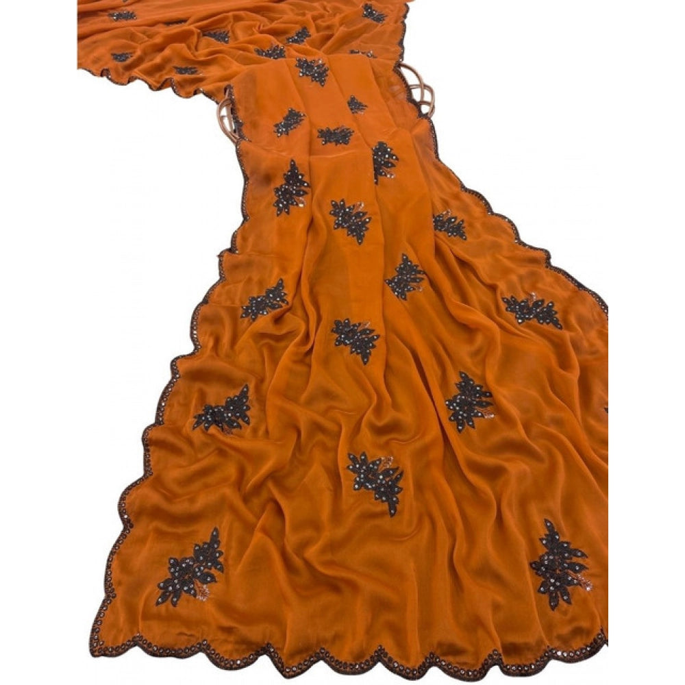 Women's Viscose Silk Embroidered Saree — Orange