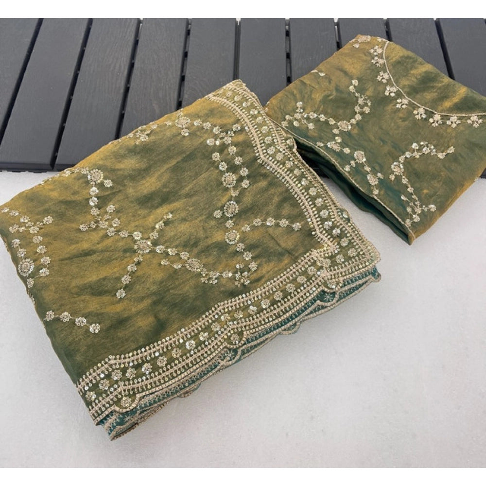 Women's Silk Embellished Saree — Green · 2681