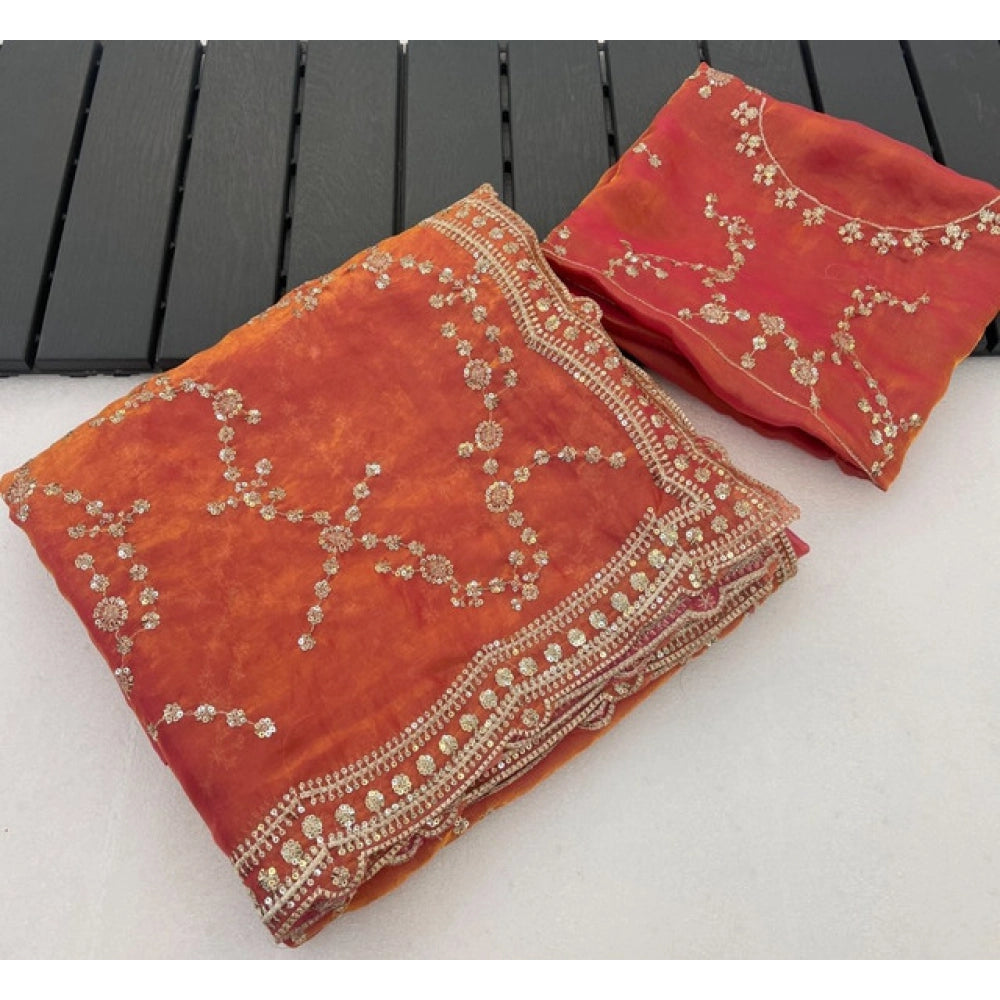Women's Silk Embellished Saree — Orange