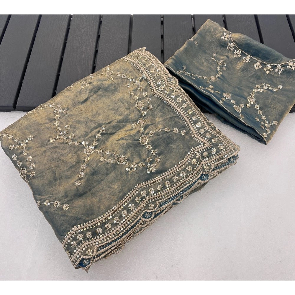 Women's Silk Embellished Saree — Grey