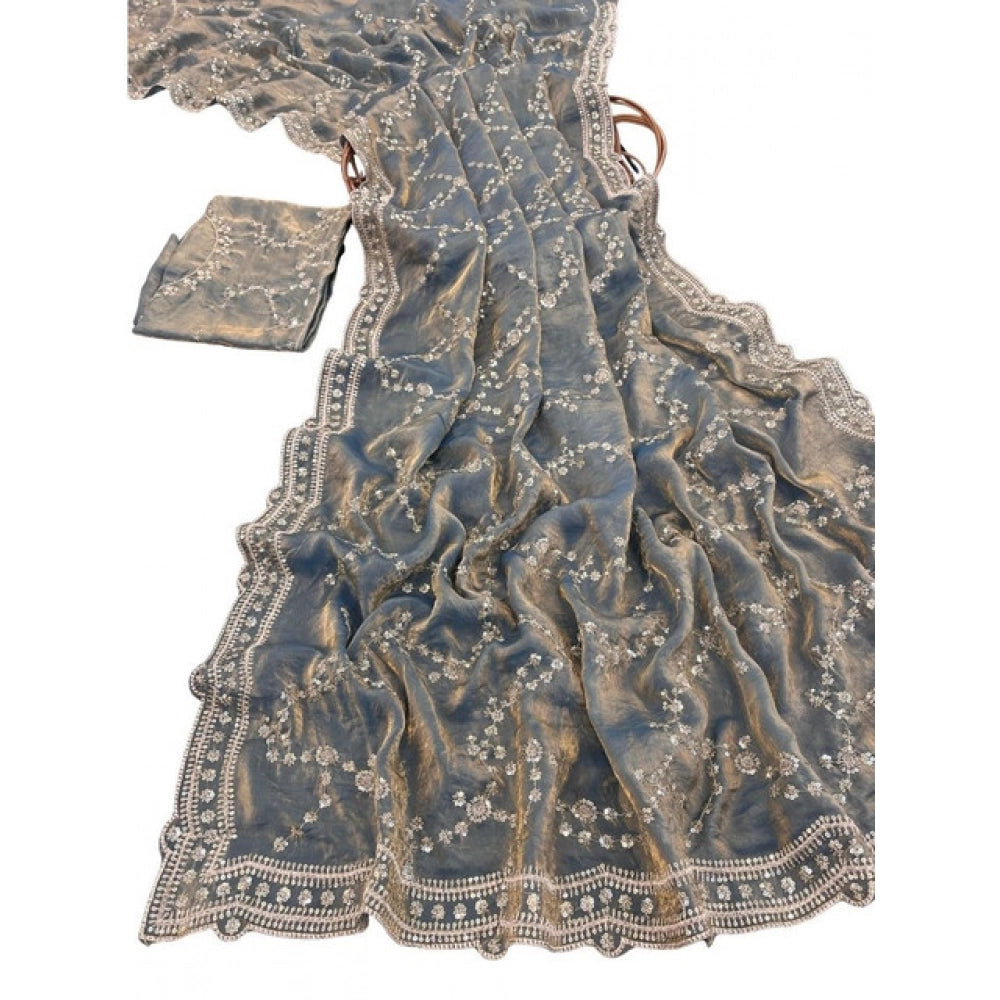 Women's Silk Embellished Saree — Grey