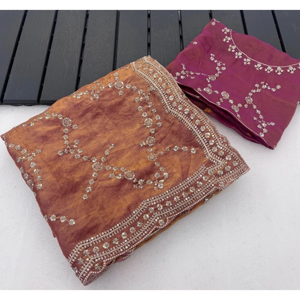 Women's Silk Embellished Saree — Peach · 2685
