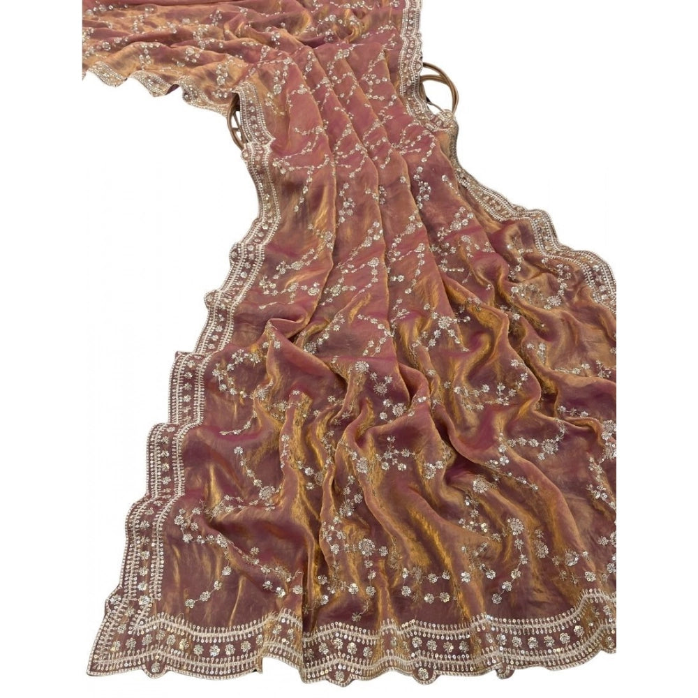 Women's Silk Embellished Saree — Peach · 2685