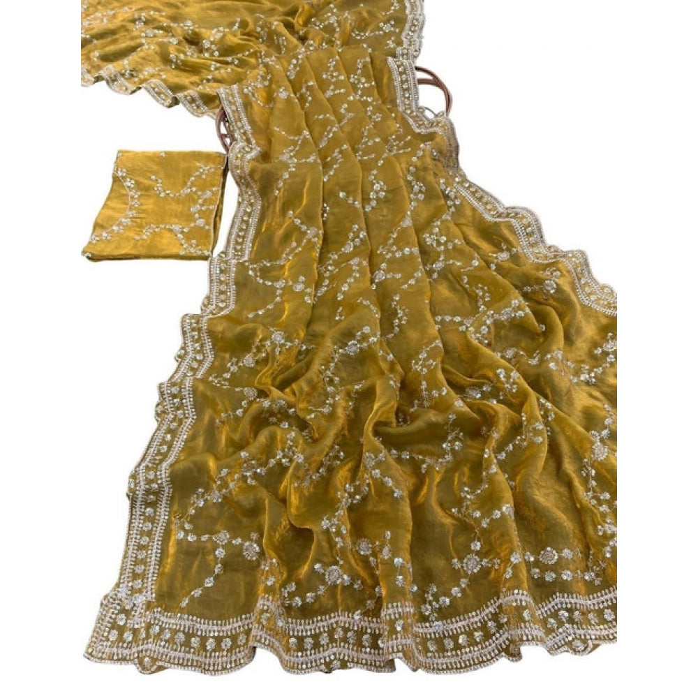 Women's Silk Embellished Saree — Mustard-Yellow