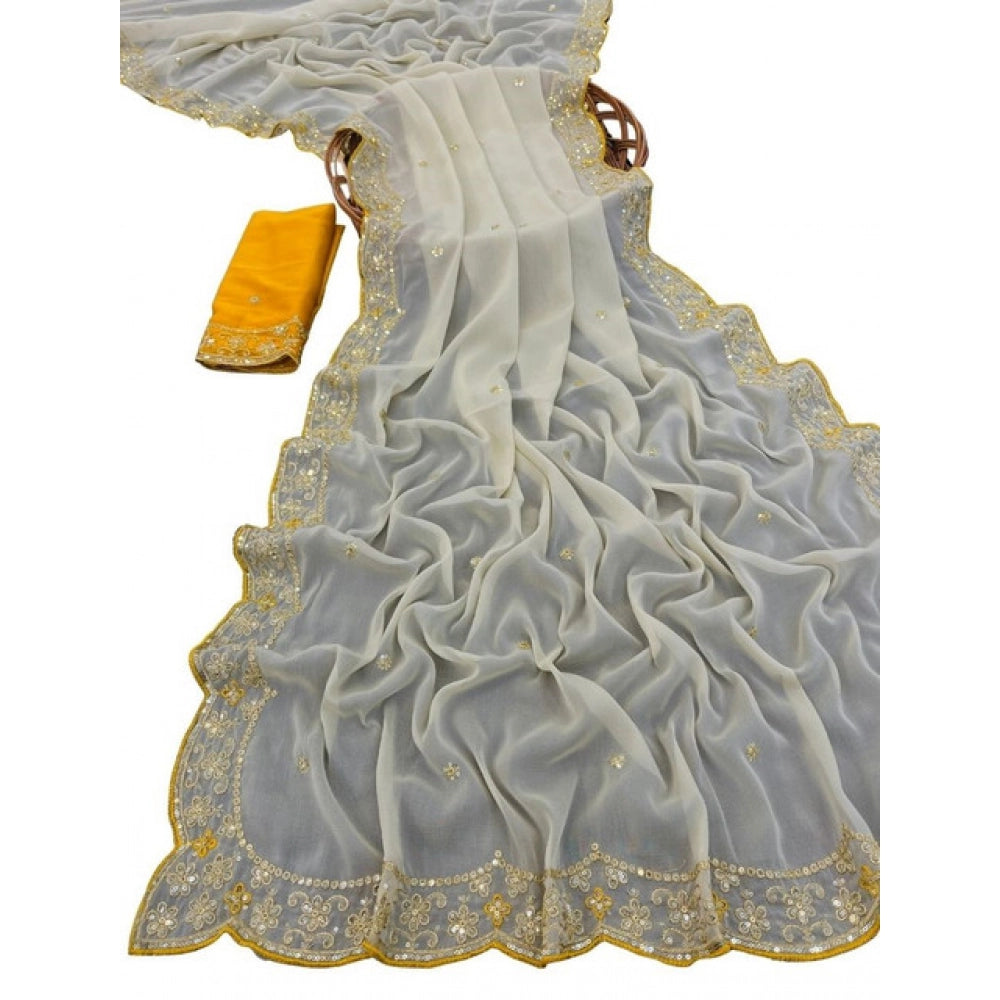 Women's Star Georgette Embellished Saree — Beige