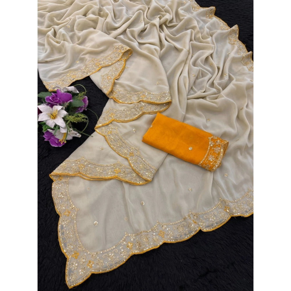 Women's Star Georgette Embellished Saree — Beige