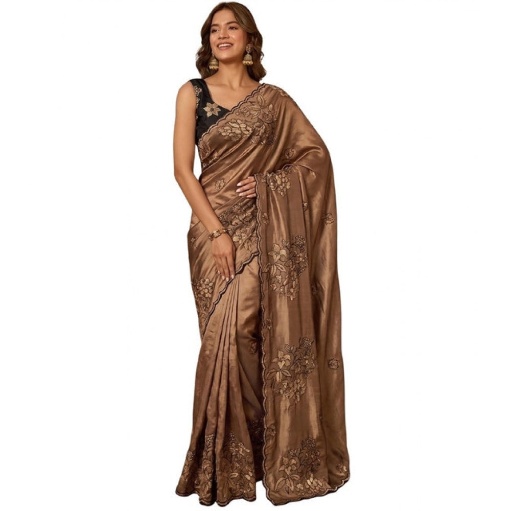 Women's Viscose Silk Embroidered Saree — Brown · 2692